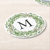 カスタムクラシックグリーンローレルリース葉パターン ラウンドペーパーコースター (アングル)