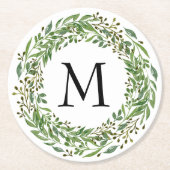 カスタムクラシックグリーンローレルリース葉パターン ラウンドペーパーコースター (正面)
