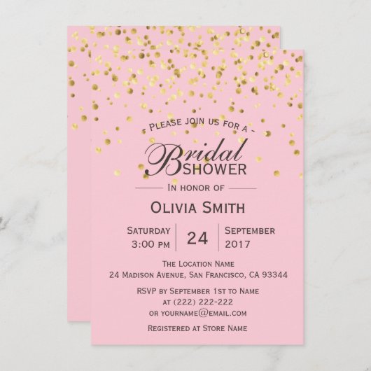 カスタムクラシーピンク金ゴールドブライダルシャワー招待状 招待状 (正面/裏面)