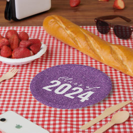 カスタムクラス年パープルグリッター ペーパープレート