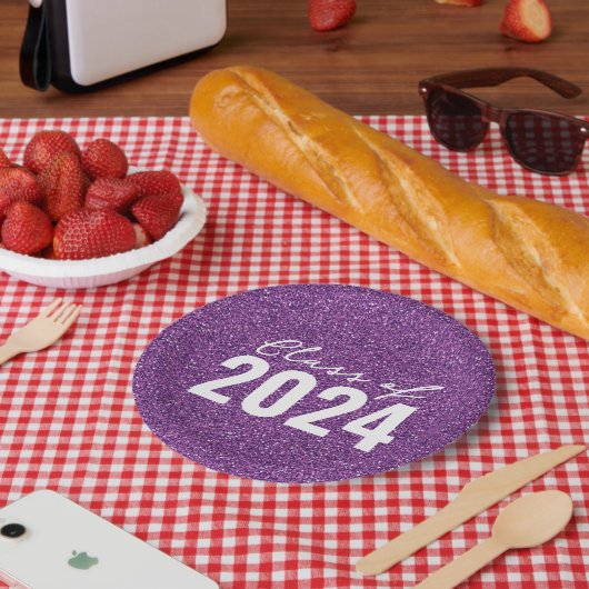 カスタムクラス年パープルグリッター ペーパープレート (ピクニック)