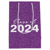 カスタムクラス年パープルグリッター ミディアムペーパーバッグ (裏面)