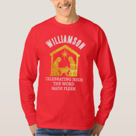 カスタムクリスチャンギラギラナティビティファミリーファミリーデザイン クリスマス Tシャツ