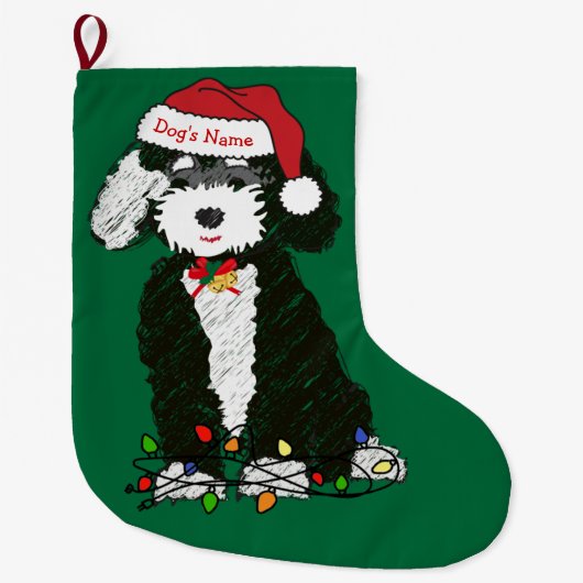 カスタムクリスマスいけなベルネドールホリデードッグ ラージクリスマスストッキング (正面)