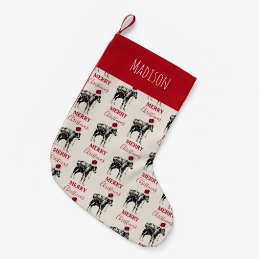 カスタムクリスマスおもしろいヴィンテージドンキーサンタハット スモールクリスマスストッキング (正面 (吊り時))