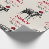 カスタムクリスマスおもしろいヴィンテージドンキーサンタハット ラッピングペーパー (角)