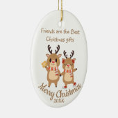 カスタムクリスマスかわいいトナカイの友人 セラミックオーナメント (右)