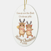 カスタムクリスマスかわいいトナカイの友人 セラミックオーナメント (左)