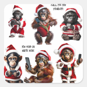 カスタムクリスマスのサル霊長類猿おもしろい呼び出す スクエアシール