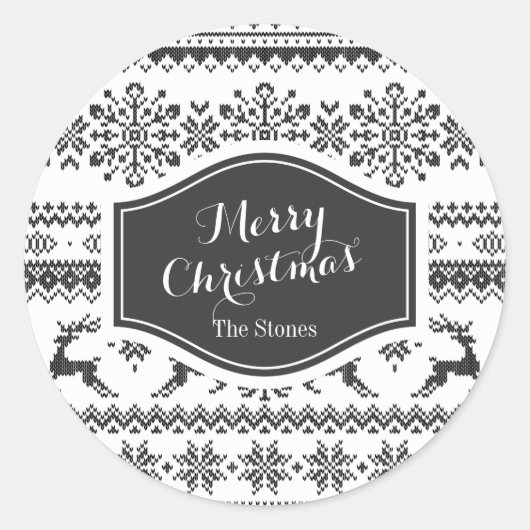 カスタムクリスマスのセーター黒いフェアアイルパターン ラウンドシール (正面)