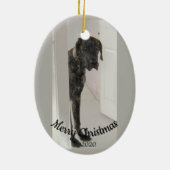 カスタムクリスマスのデート悲しい偉大なダン犬 セラミックオーナメント (裏面)