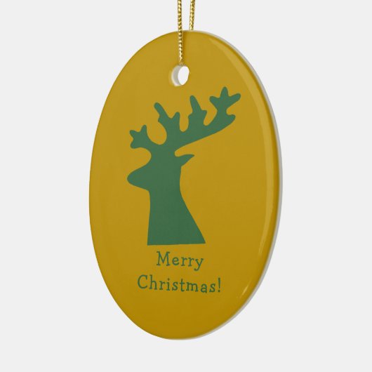 カスタムクリスマスのトナカイ頭グリーンと金ゴールド セラミックオーナメント (左)