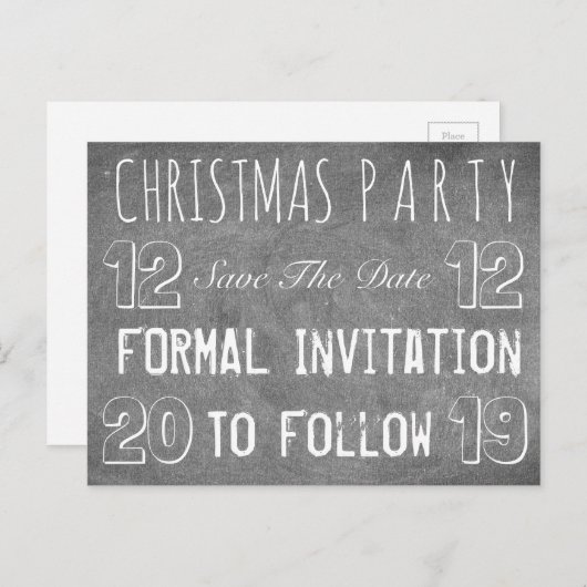 カスタムクリスマスのパーティーの日付を保存Chalkboard 案内ポストカード (正面/裏面)
