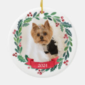 カスタムクリスマスのペット犬の写真ヨークシャーテリア セラミックオーナメント (裏面)