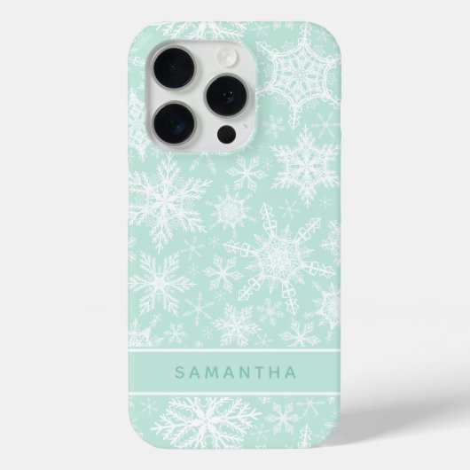 カスタムクリスマスのミントグリーンと白い雪の結晶 Case-Mate iPhoneケース (裏面)