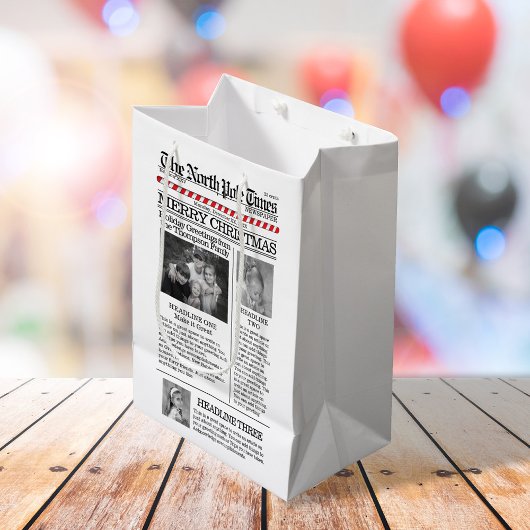 カスタムクリスマスの写真お洒落コラージュ ミディアムペーパーバッグ