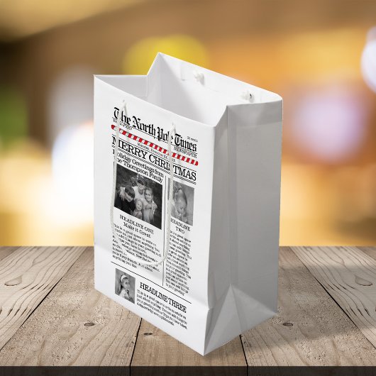 カスタムクリスマスの写真お洒落コラージュ ミディアムペーパーバッグ