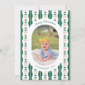 カスタムクリスマスの写真カーストライプド緑と弓 シーズンカード (正面)