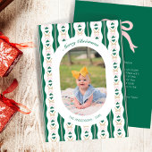カスタムクリスマスの写真カーストライプド緑と弓 シーズンカード