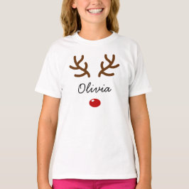 カスタムクリスマスの可愛いトナカイの鼻と角 Tシャツ