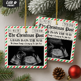 カスタムクリスマスの妊娠発表新聞 セラミックオーナメント