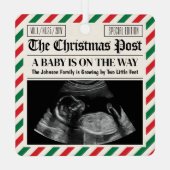 カスタムクリスマスの妊娠発表新聞 メタルオーナメント (裏面)