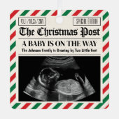 カスタムクリスマスの妊娠発表新聞 メタルオーナメント (正面)