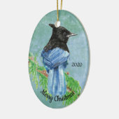カスタムクリスマスの恒星ジェイのバードアート セラミックオーナメント (左)