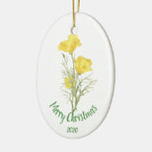 カスタムクリスマスの日付カリフォルニアのポピーな花のアート セラミックオーナメント (左)
