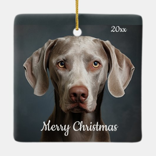 カスタムクリスマスの日付Weimaraner犬のペット動物 セラミックオーナメント (裏面)