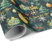 カスタムクリスマスの木とオーナメント ラッピングペーパー (ロールコーナー)