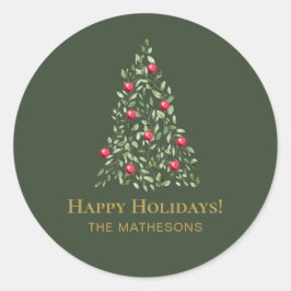 カスタムクリスマスの木の緑の赤いエレガント家族 ラウンドシール