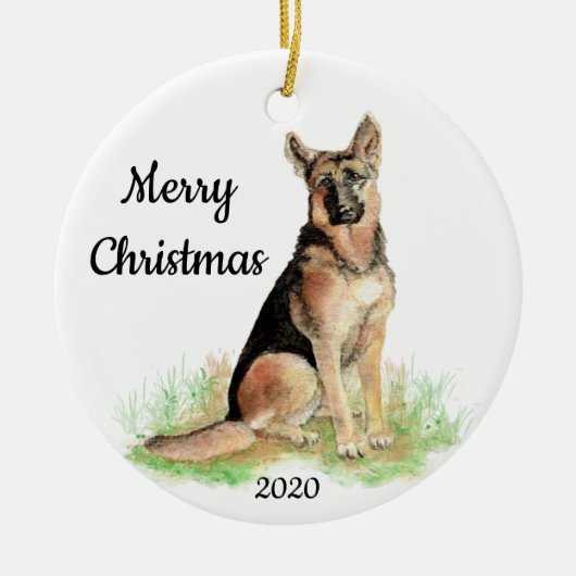 カスタムクリスマスの水の色のドイツの羊飼い セラミックオーナメント (正面)