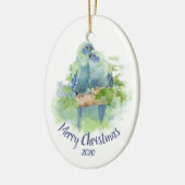 カスタムクリスマスの水の色の丸いパロットの日付 セラミックオーナメント (左)