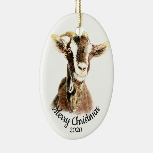 カスタムクリスマスの水彩山羊ファーム動物 セラミックオーナメント (右)