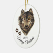 カスタムクリスマスの水色オオカミ頭動物 セラミックオーナメント