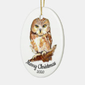 カスタムクリスマスの水色フクロウの鳥 セラミックオーナメント (左)