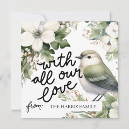 カスタムクリスマスの花と鳥の愛 招待状