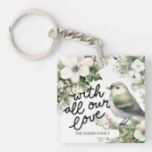 カスタムクリスマスの花と鳥の枕 – 愛と キーホルダー (正面)