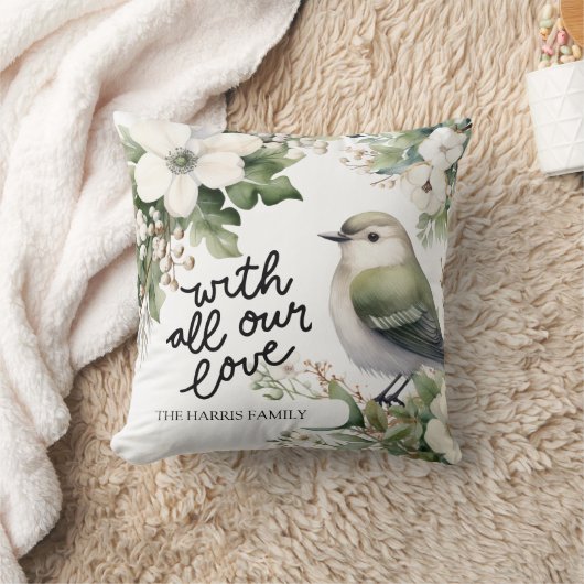 カスタムクリスマスの花と鳥の枕 – 愛と クッション (ブランケット)