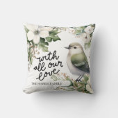 カスタムクリスマスの花と鳥の枕 – 愛と クッション (正面)