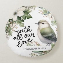 カスタムクリスマスの花と鳥の枕 – 愛と