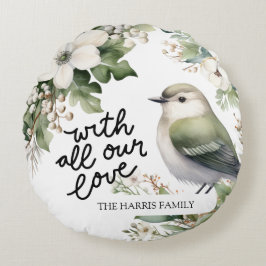 カスタムクリスマスの花と鳥の枕 – 愛と ラウンドクッション