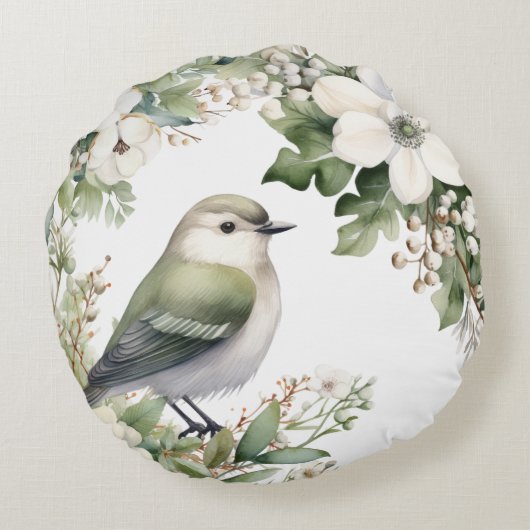 カスタムクリスマスの花と鳥の枕 – 愛と ラウンドクッション (裏面)