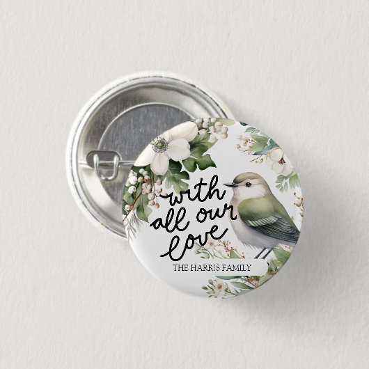 カスタムクリスマスの花と鳥の枕 – 愛と 缶バッジ (正面&裏面)