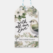 カスタムクリスマスの花と鳥 – 私たちの愛 ギフトタグ (正面)