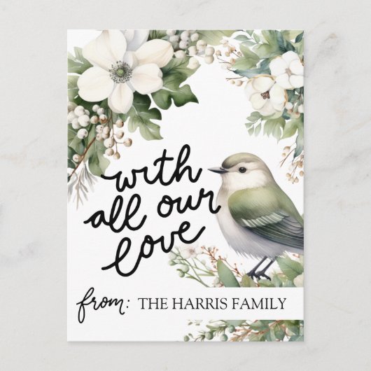 カスタムクリスマスの花と鳥 – 私たちの愛 ポストカード (正面)