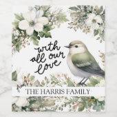 カスタムクリスマスの花と鳥 – 私たちの愛 ワインラベル (シングルラベル)