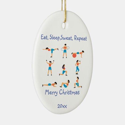 カスタムクリスマスの食べ睡眠汗の繰り返し セラミックオーナメント (右)