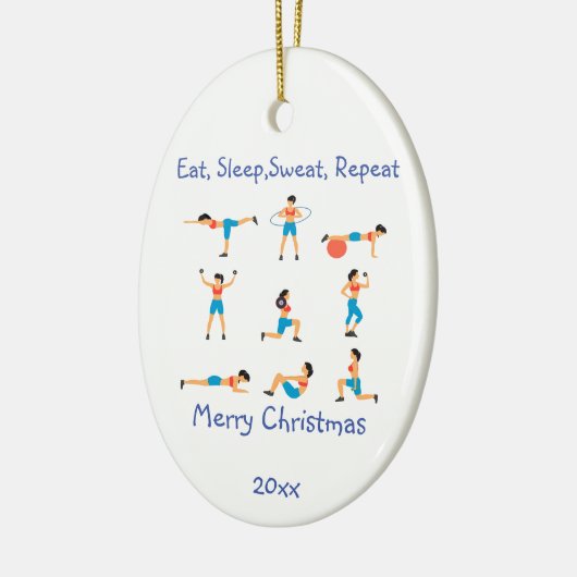 カスタムクリスマスの食べ睡眠汗の繰り返し セラミックオーナメント (左)